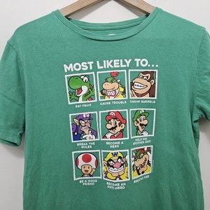 SUPER MARIO BROS Characters Kids Green T Shirt Graphic Print Size XXL (18)